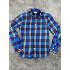 Slate Mens Blue Plaid Western Snap Long Sleeve Shirt Cotton 8RS8940 Medium